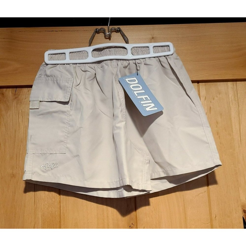 Dolphin Men's XS Tan Swimming Swim Trunks Board Shorts Cargo Pocket Drawstring